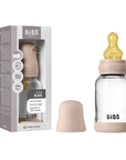 BIBS Glass Baby Bottle Round Latex 1 pack 120 ml Slow Flow Blush (Min. of 2 PK , multiples of 2 PK)