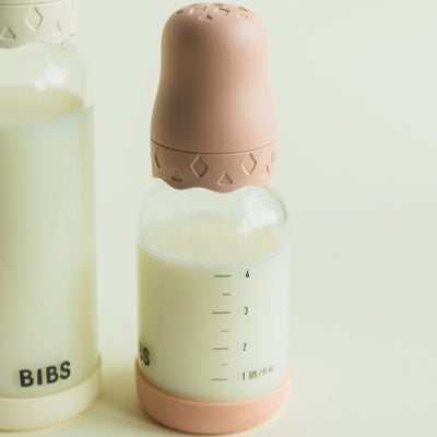 BIBS Glass Boheme Baby Bottle Round Latex 1 pack 240 ml Medium Flow Blush (Min. of 2 PK , multiples of 2 PK)