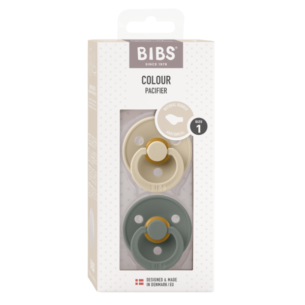 BIBS Pacifier Original COLOUR Latex 2 PK Anatomical Vanilla/Pine (Min. of 2 PK, multiples of 2 PK)