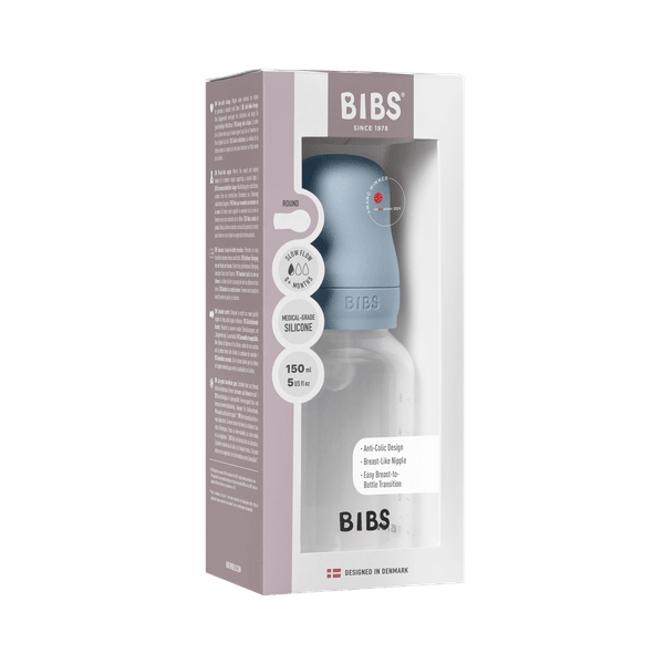 BIBS BPA-Free PP Baby Bottle Round Silicone 1 pack 150 ml Slow Flow Baby Blue (Min. of 2 PK , multiples of 2 PK)