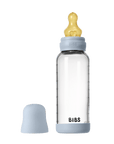 BIBS Glass Baby Bottle Round Latex 1 pack 240 ml Medium Flow Baby Blue (Min. of 2 PK , multiples of 2 PK)