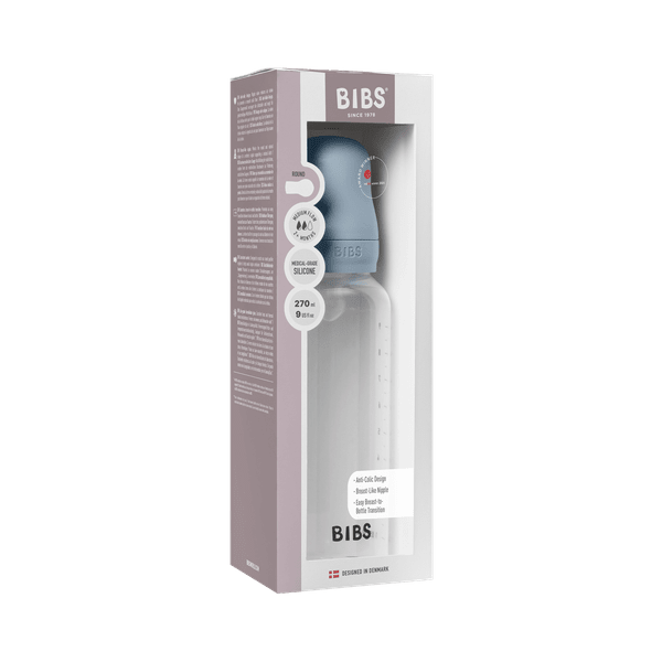 BIBS BPA-Free PP Baby Bottle Round Silicone 1 pack 270 ml Medium Flow Baby Blue (Min. of 2 PK , multiples of 2 PK)