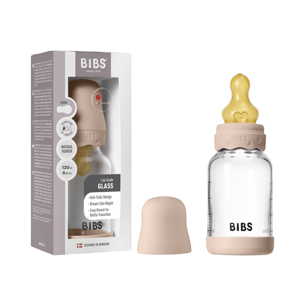 BIBS Glass Boheme Baby Bottle Round Latex 120ml Slow Flow - Blush (Min. of 2 PK , multiples of 2 PK)