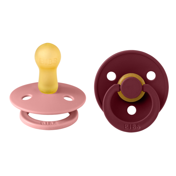 BIBS Pacifier Original COLOUR Latex 2 PK Dusty Pink/Elderberry (Min. of 2 PK, multiples of 2 PK)