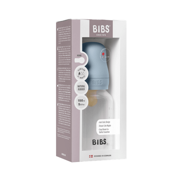 BIBS BPA-Free PP Baby Bottle Round Latex 1 pack 150 ml Slow Flow Baby Blue (Min. of 2 PK , multiples of 2 PK)