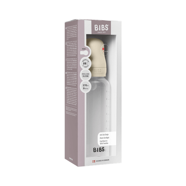 BIBS BPA-Free PP Baby Bottle Round Silicone 1 pack 270 ml Medium Flow Ivory (Min. of 2 PK , multiples of 2 PK)