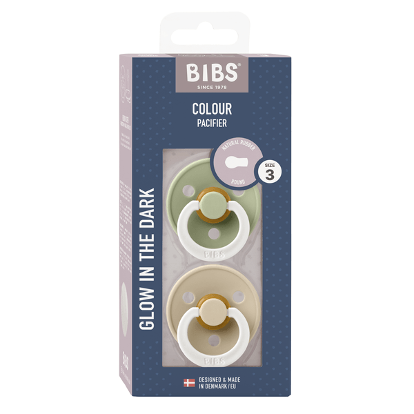 BIBS Pacifier Original COLOUR Latex 2 PK Sage Glow/Vanilla Glow (Min. of 2 PK, multiples of 2 PK)