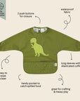 Trixie Waterproof long sleeve bib - Mr. Dino (Min. of 3 PK, multiples of 3 PK) - MAIGHAN DISTRIBUTION CANADA