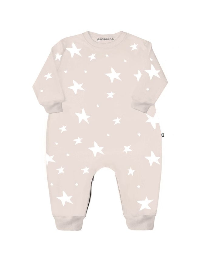 günamüna Fleece Jumpsuit Wonky Stars Blush (Min. of 2, multiples of 2)