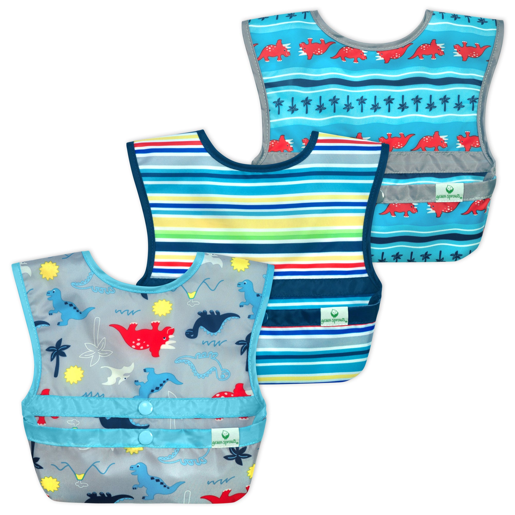 Snap & Go™ Easy-Wear Bibs Aqua Dinosaurs (2 Pack) (Min. of 2, multiples of 2)