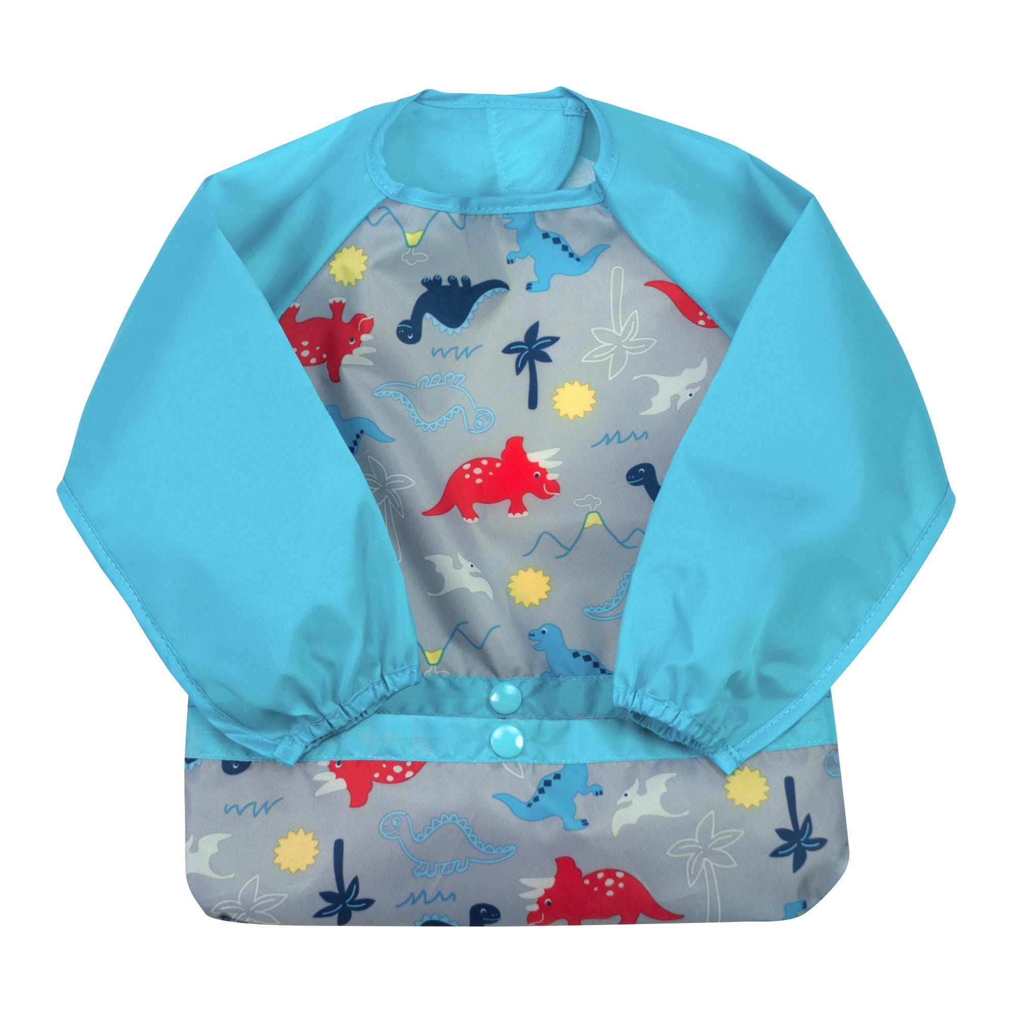 Snap & Go™ Easy-Wear Long Sleeve Bib Aqua Dinosaurs (Min. of 2, multiples of 2)