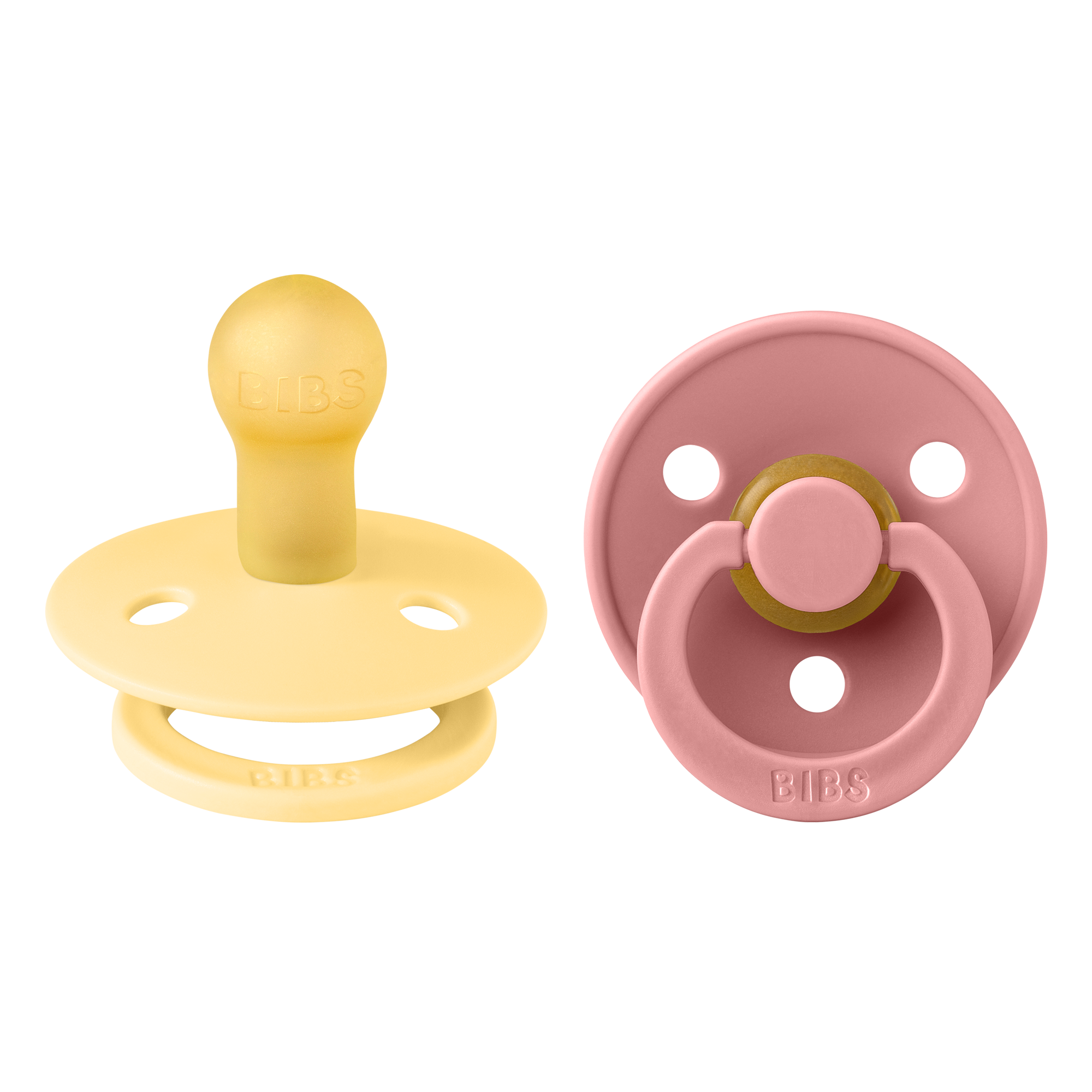 BIBS Pacifier Original COLOUR Latex 2 PK Pale Butter / Dusky Pink(Min. of 2 PK, multiples of 2 PK)