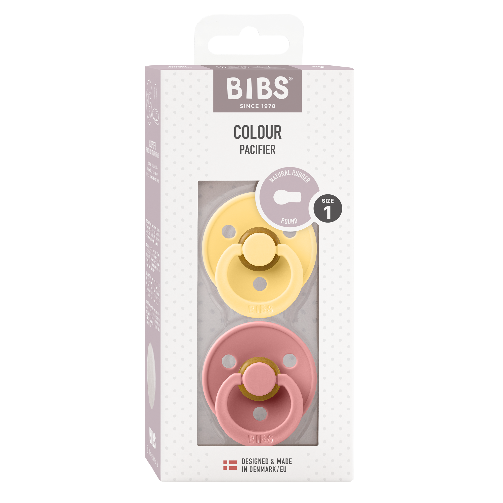 BIBS Pacifier Original COLOUR Latex 2 PK Pale Butter / Dusky Pink(Min. of 2 PK, multiples of 2 PK)