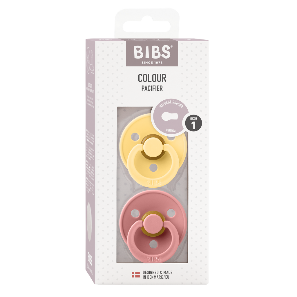 BIBS Pacifier Original COLOUR Latex 2 PK Pale Butter / Dusky Pink(Min