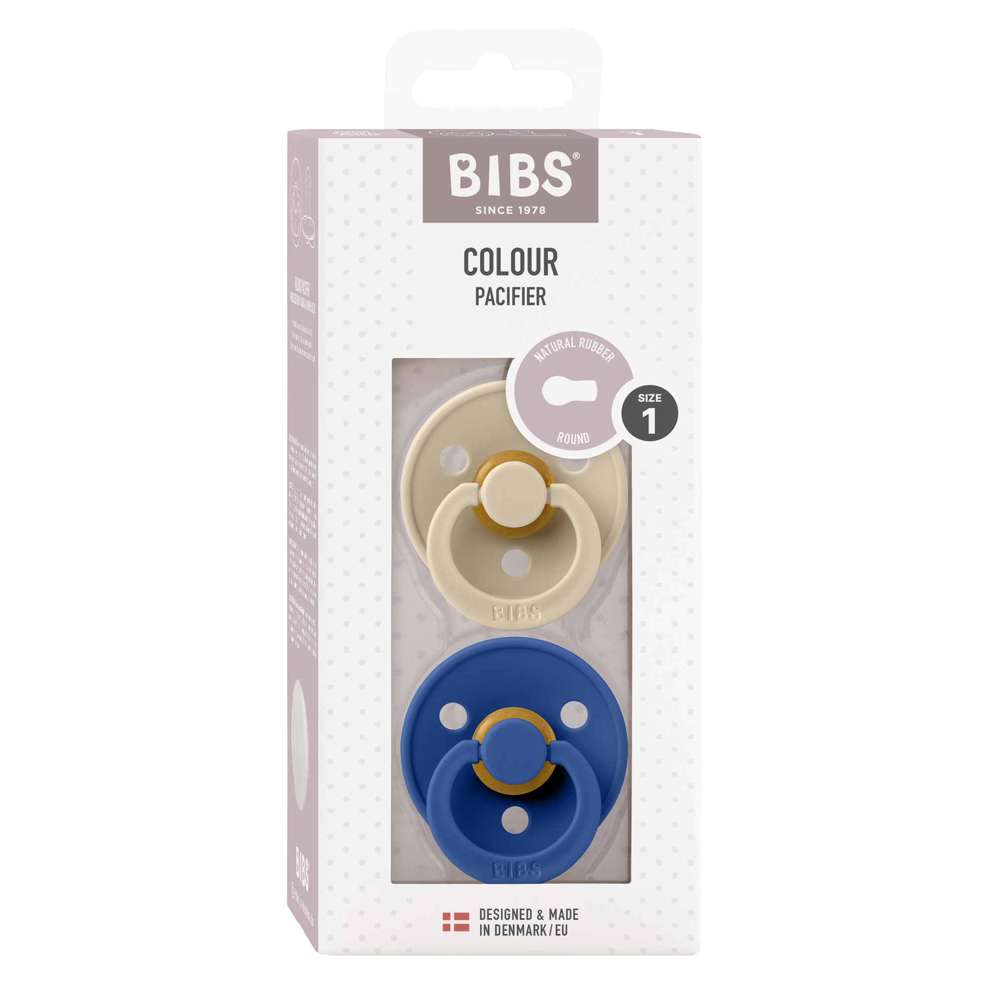BIBS Pacifier Original COLOUR Latex 2 PK Vanilla / Cornflower (Min. of 2 PK, multiples of 2 PK)