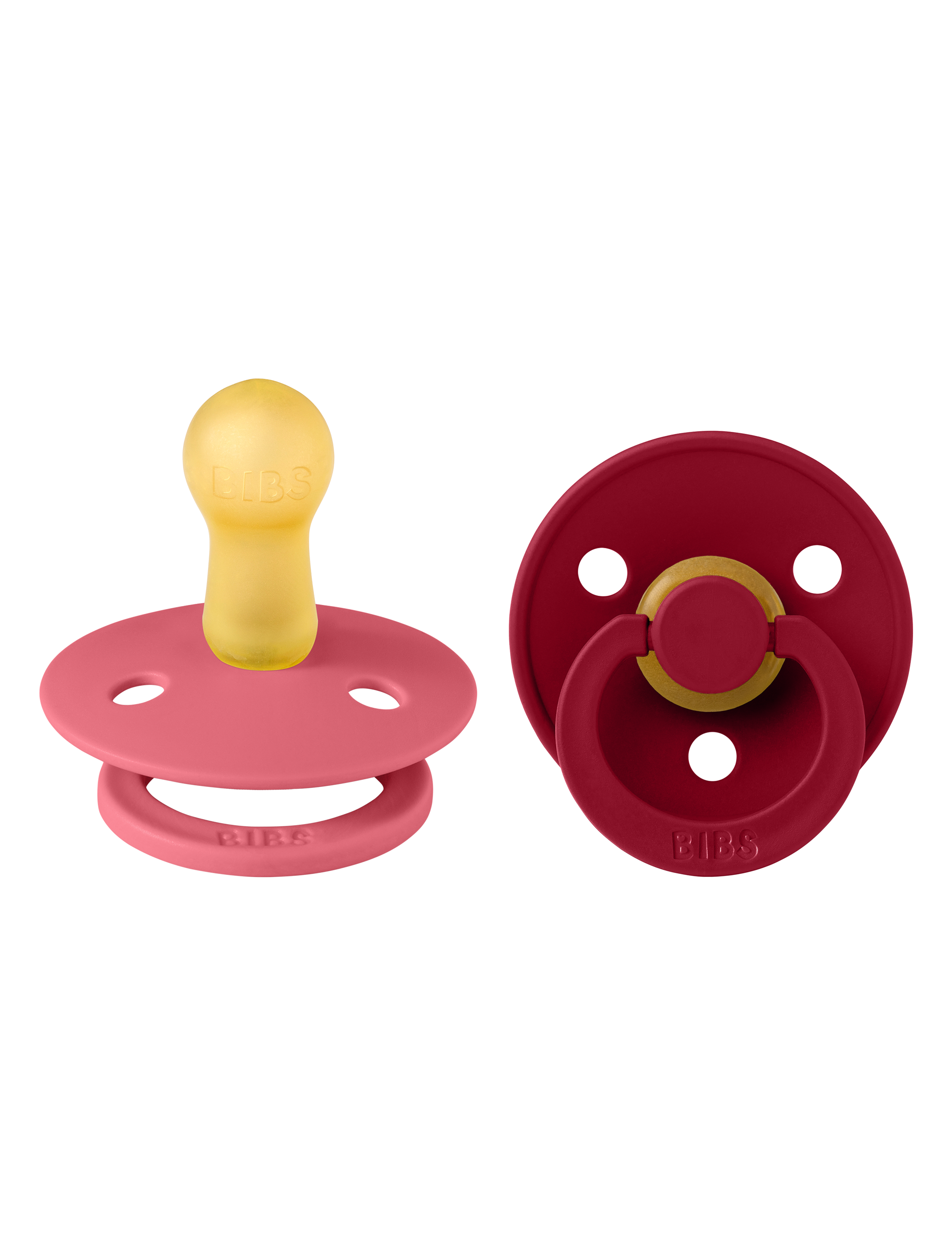 BIBS Pacifier Original COLOUR Latex 2 PK Coral / Ruby (Min. of 2 PK, multiples of 2 PK)