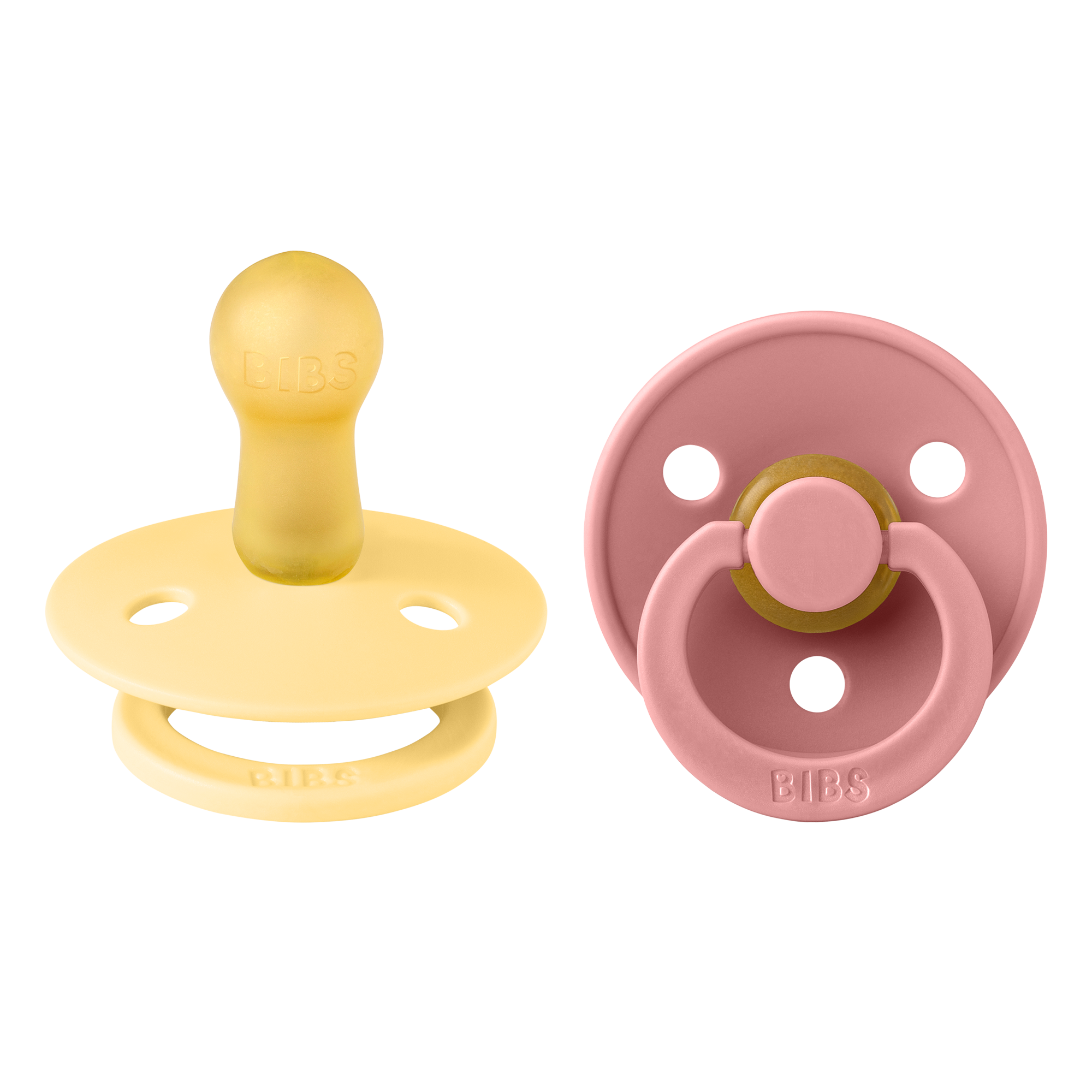 BIBS Pacifier Original COLOUR Latex 2 PK Pale Butter / Dusky Pink(Min. of 2 PK, multiples of 2 PK)