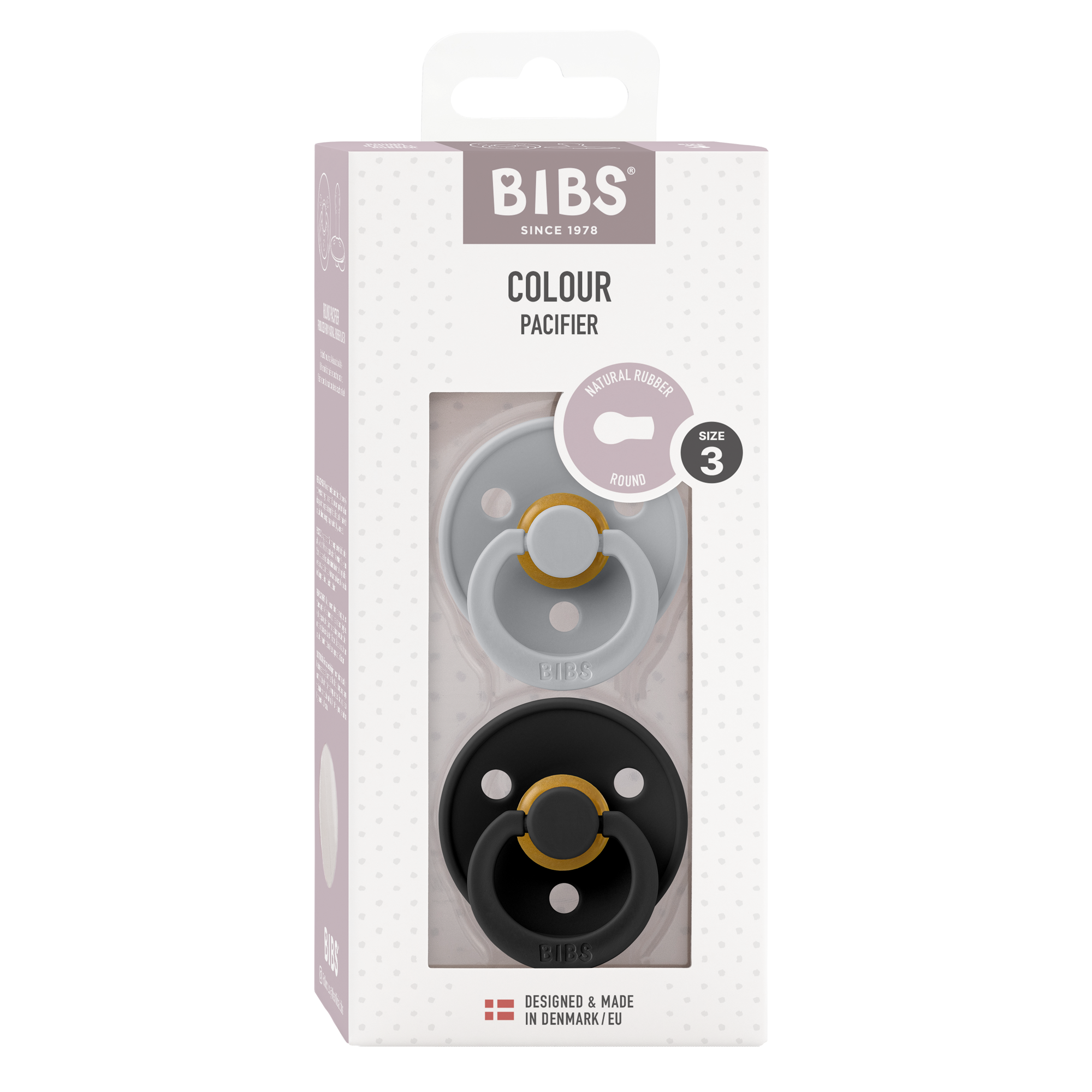 BIBS Pacifier Original COLOUR Latex 2 PK Cloud/ Black (Min. of 2 PK, multiples of 2 PK)