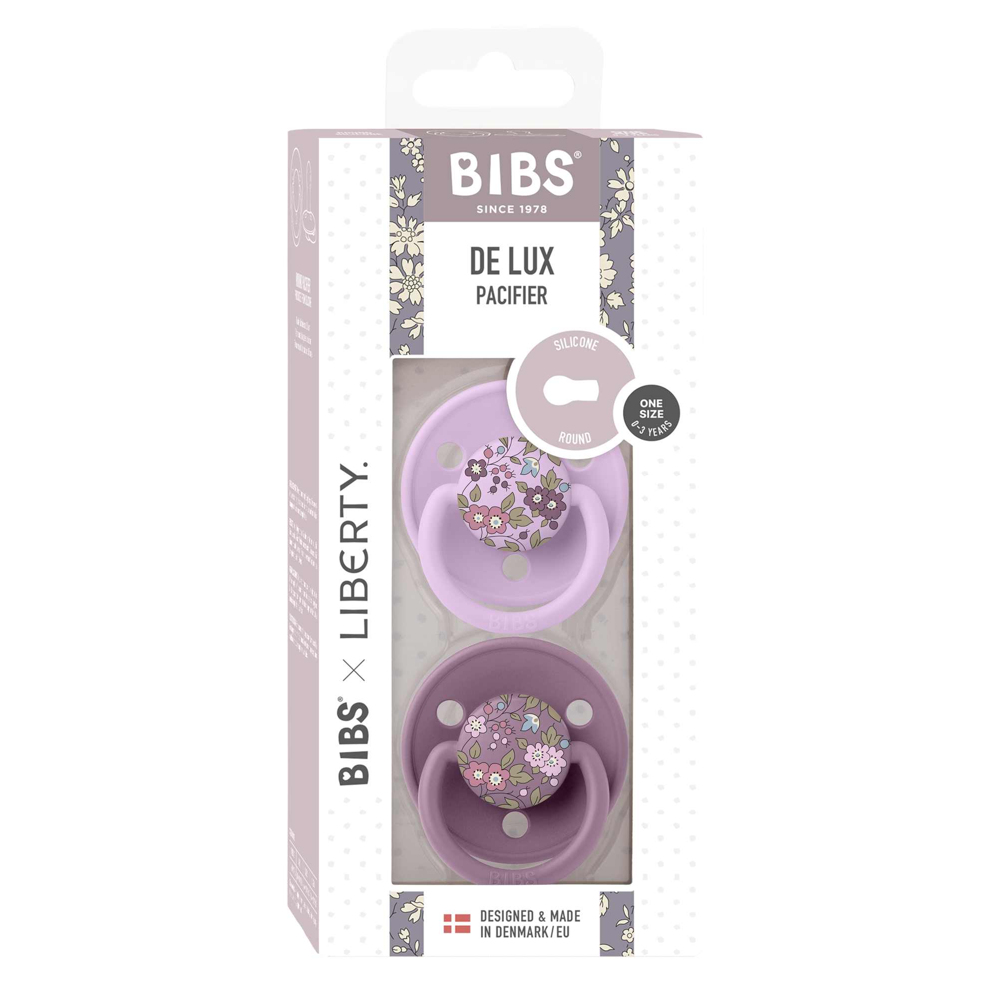 Liberty X BIBS Pacifier De Lux Silicone 2 PK Chamomile Lawn Mauve Mix ONE SIZE (Min. of 2 PK, multiples of 2 PK)
