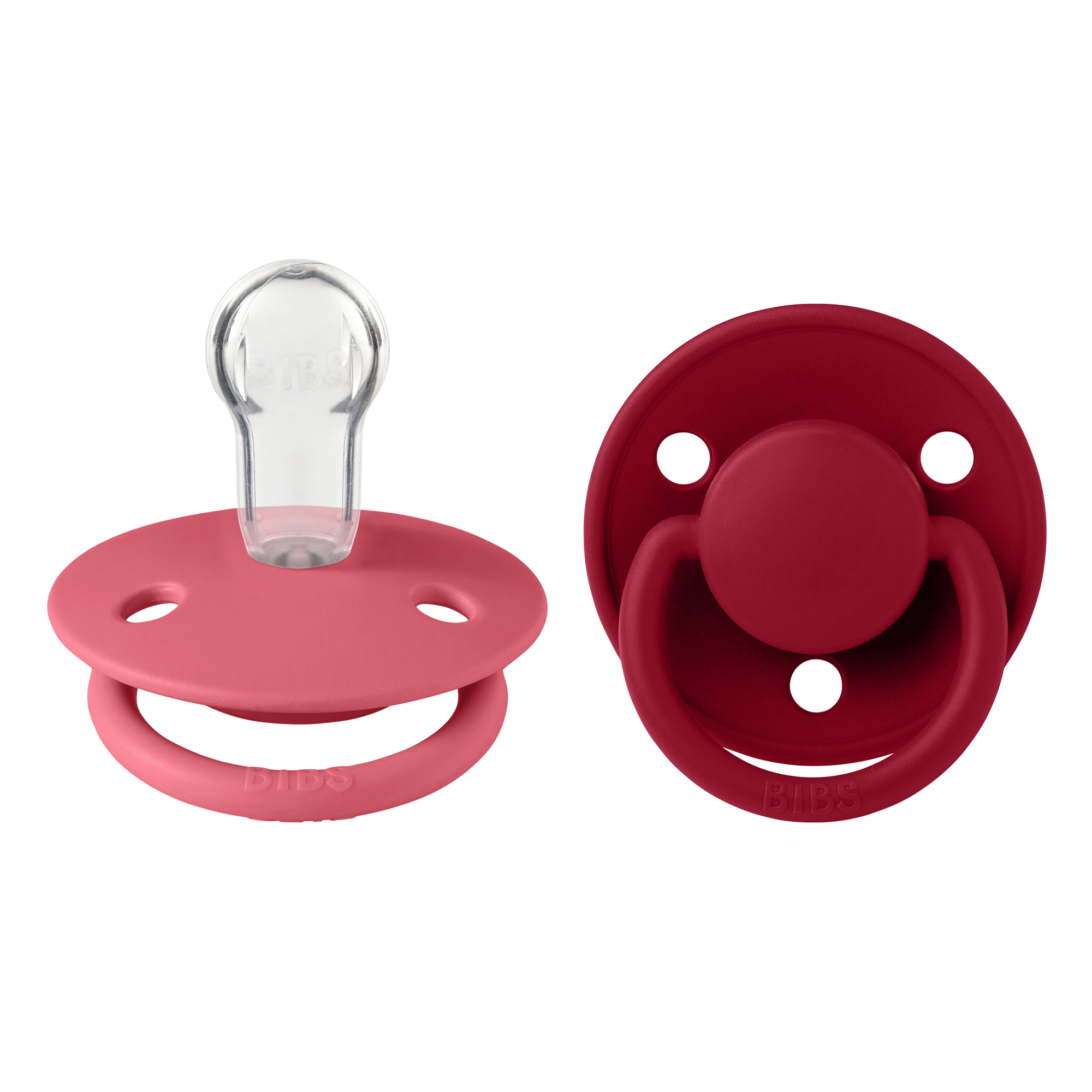 BIBS Pacifier De Lux Silicone 2 PK Coral / Ruby ONE SIZE (Min. of 2 PK, multiples of 2 PK)