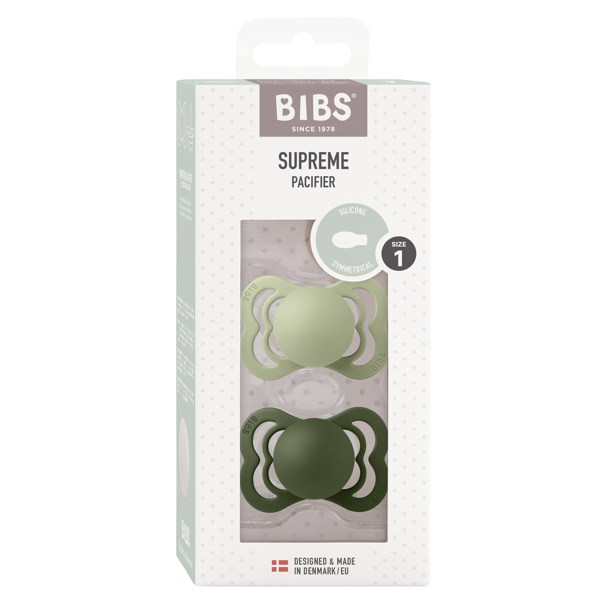 BIBS Pacifier SUPREME Silicone 2 PK Sage/Hunter Green (Min. of 2 PK, multiples of 2 PK)