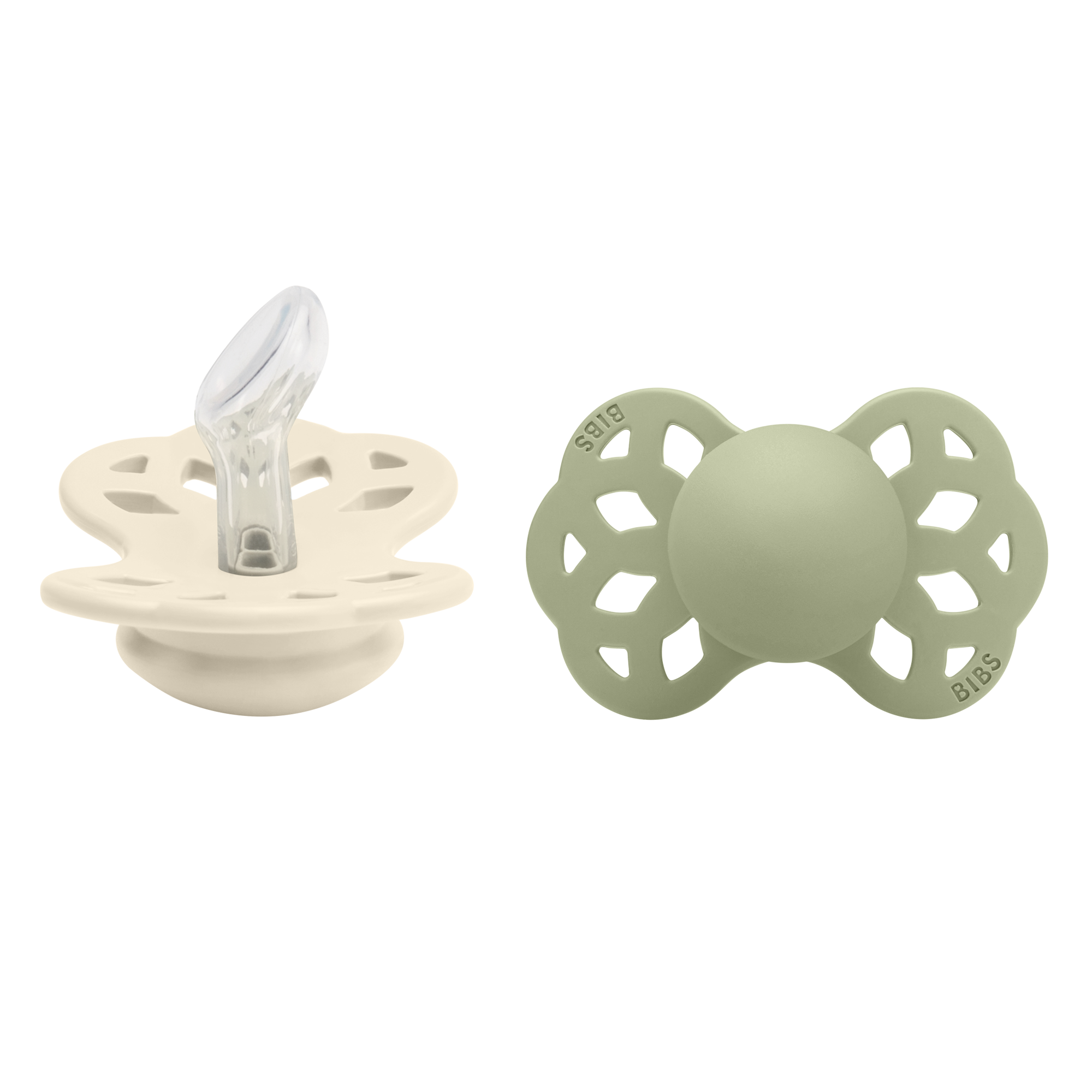 BIBS Infinity Pacifier Silicone 2 PK Anatomical Ivory/Sage (Min. of 2 PK, multiples of 2 PK)