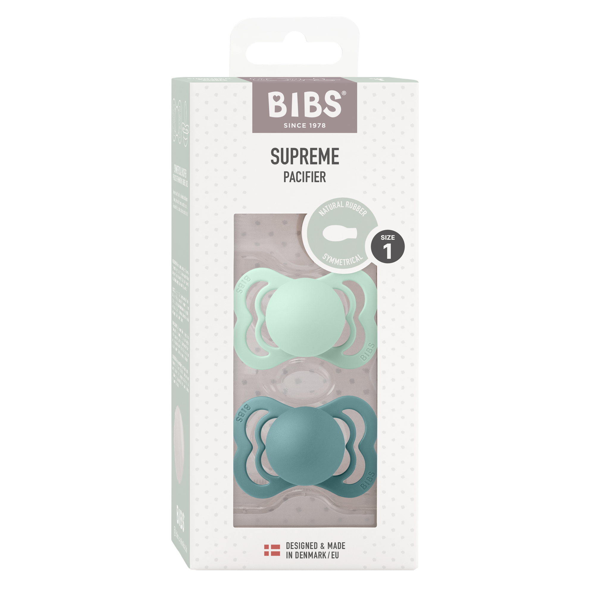 BIBS Pacifier SUPREME Latex 2 PK Nordic Mint/Island Sea(Min. of 2 PK, multiples of 2 PK)