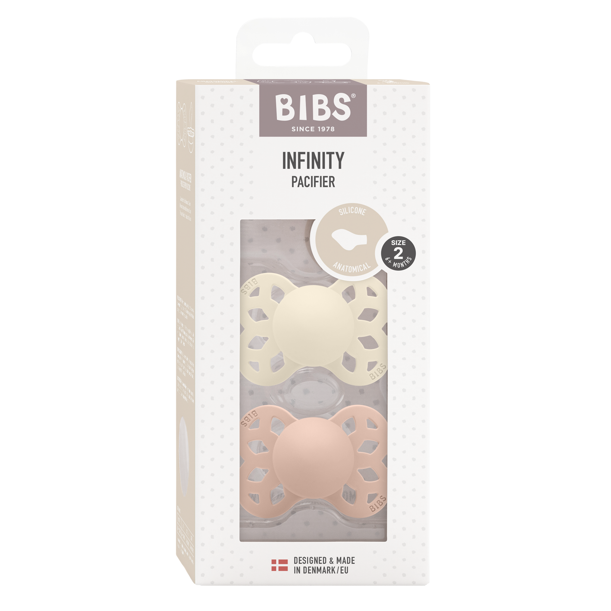 BIBS Infinity Pacifier Silicone 2 PK Anatomical Ivory/Blush (Min. of 2 PK, multiples of 2 PK)