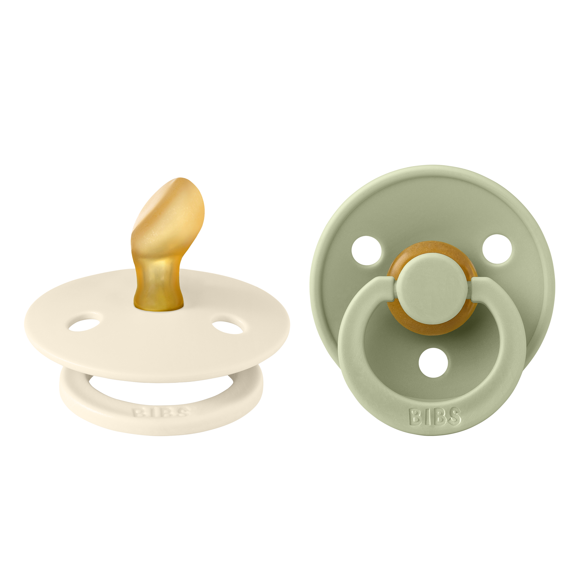 BIBS Pacifier Original COLOUR Latex 2 PK Anatomical Ivory / Sage (Min. of 2 PK, multiples of 2 PK)