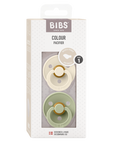 BIBS Pacifier Original COLOUR Latex 2 PK Anatomical Ivory / Sage (Min. of 2 PK, multiples of 2 PK)
