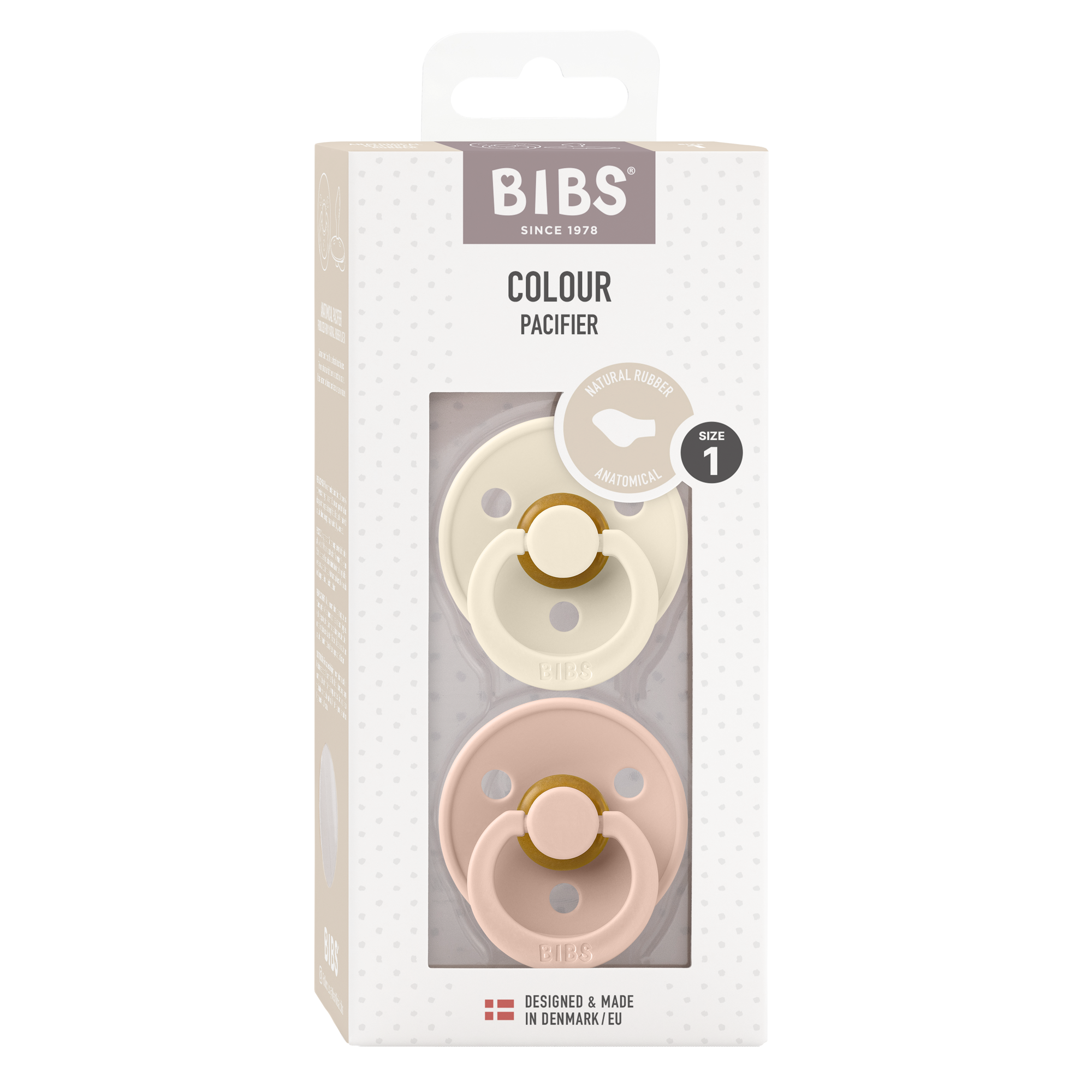 BIBS Pacifier Original COLOUR Latex 2 PK Anatomical Ivory / Blush (Min. of 2 PK, multiples of 2 PK)