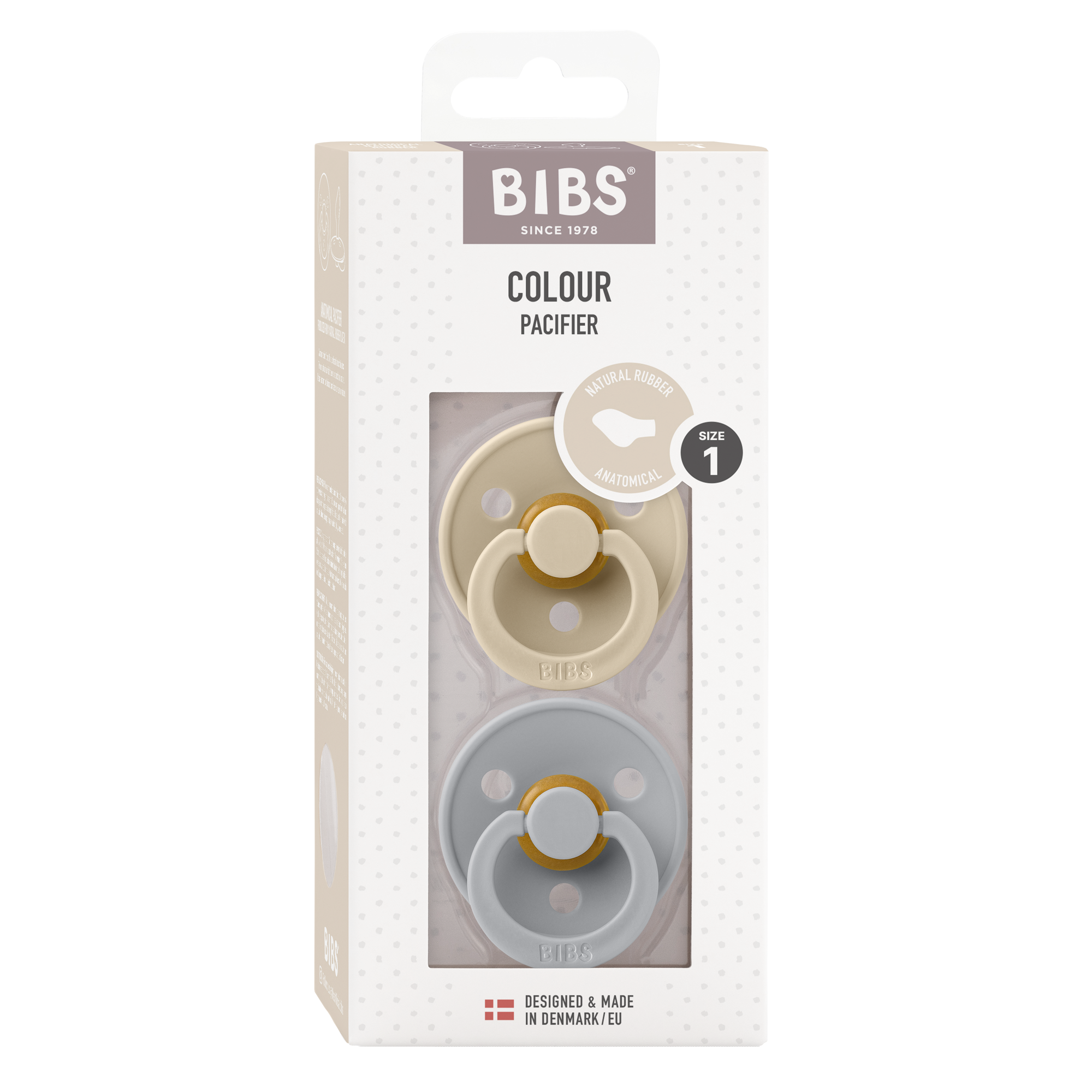 BIBS Pacifier Original COLOUR Latex 2 PK Anatomical Vanilla / Cloud (Min. of 2 PK, multiples of 2 PK)