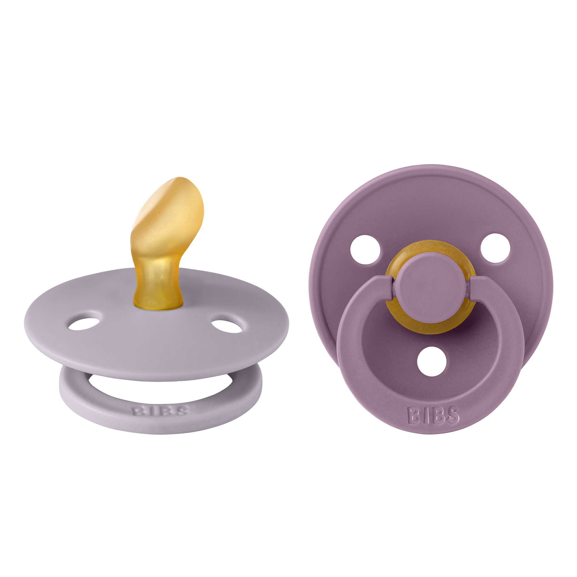 BIBS Pacifier Original COLOUR Latex 2 PK Anatomical Fossil Grey / Mauve (Min. of 2 PK, multiples of 2 PK)