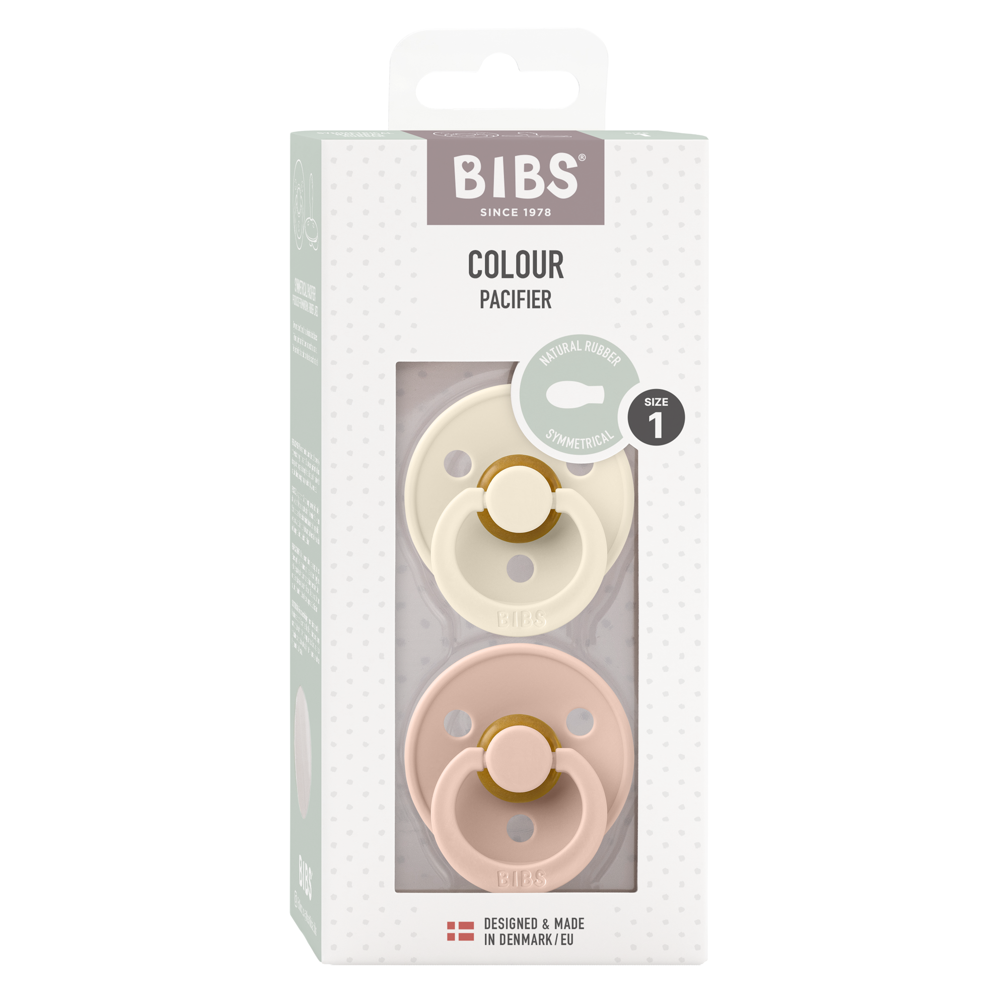BIBS Pacifier Original COLOUR Latex 2 PK Symmetrical Ivory / Blush (Min. of 2 PK, multiples of 2 PK)