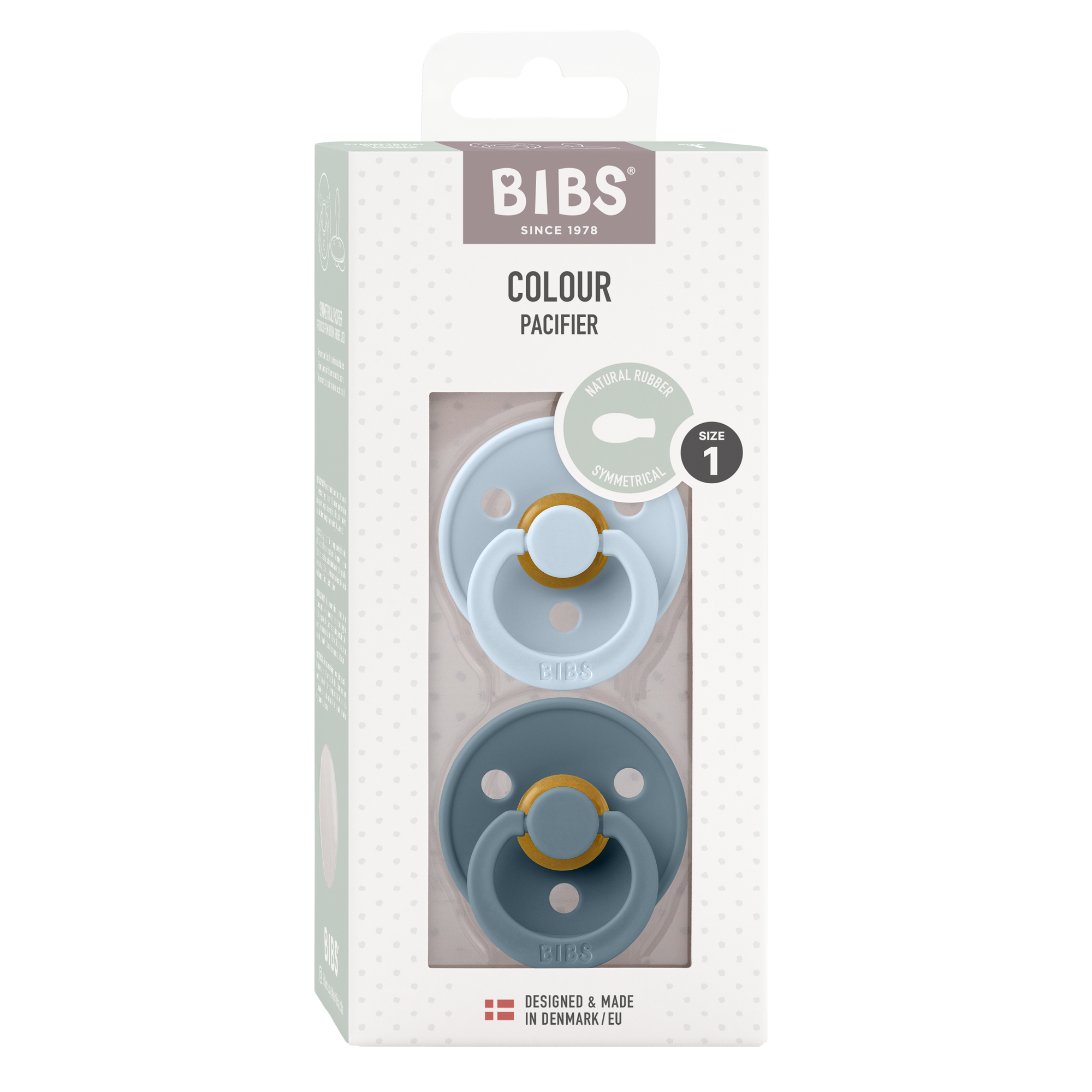 BIBS Pacifier Original COLOUR Latex 2 PK Symmetrical Baby Blue / Petrol (Min. of 2 PK, multiples of 2 PK)