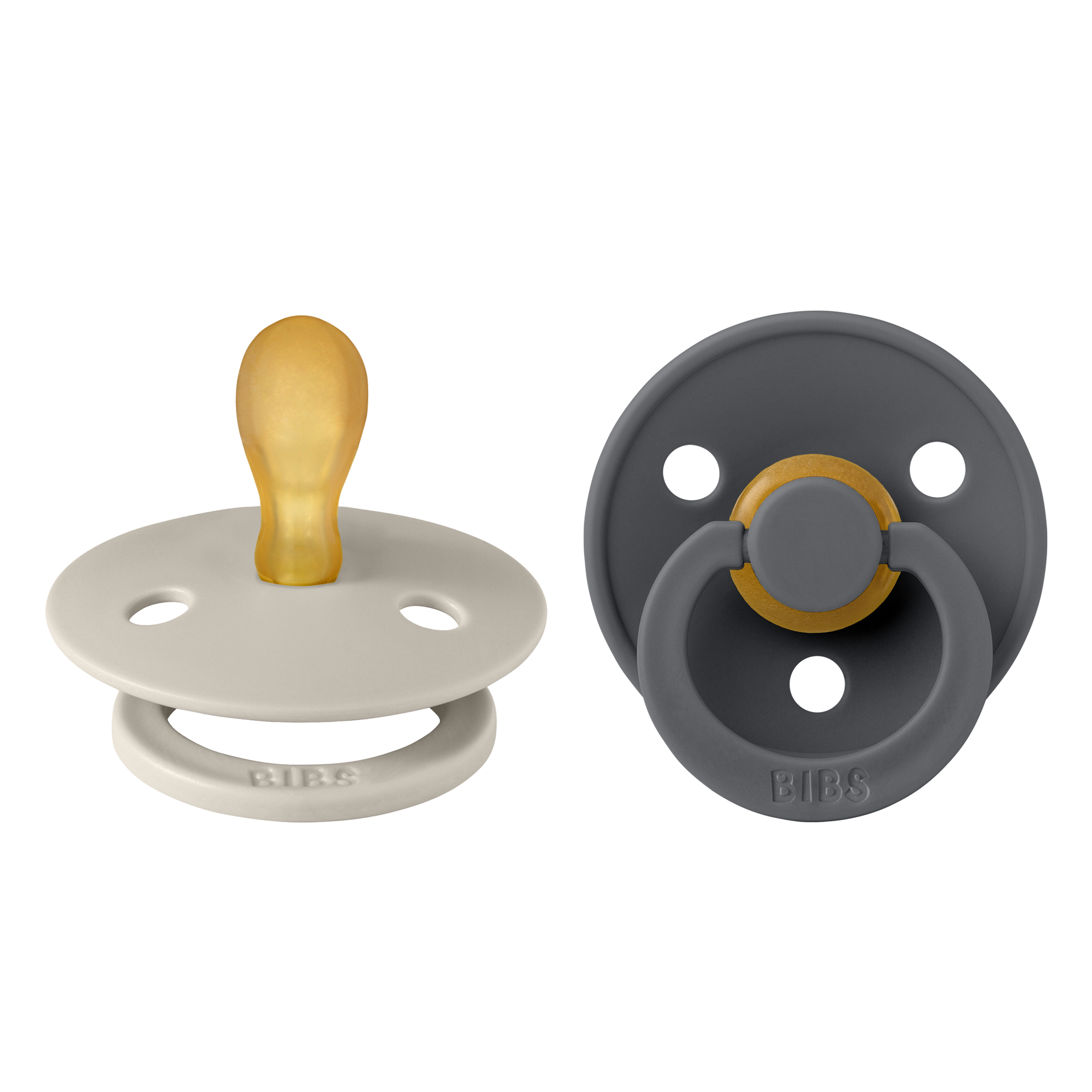 BIBS Pacifier Original COLOUR Latex 2 PK Symmetrical Sand / Iron (Min. of 2 PK, multiples of 2 PK)