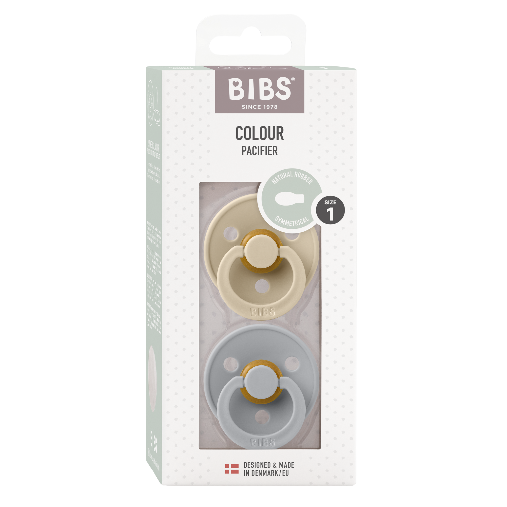 BIBS Pacifier Original COLOUR Latex 2 PK Symmetrical Vanilla / Cloud (Min. of 2 PK, multiples of 2 PK)