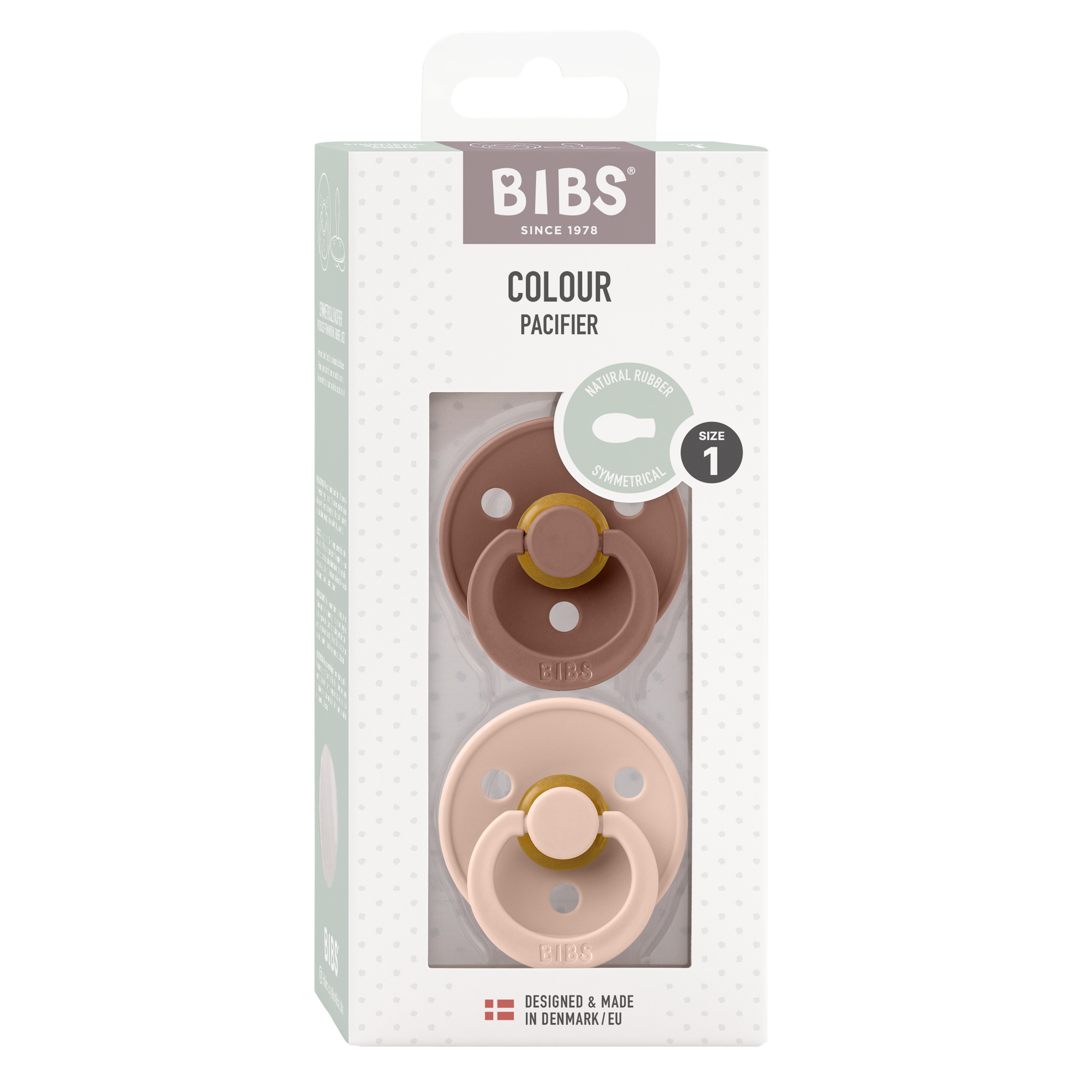 BIBS Pacifier Original COLOUR Latex 2 PK Symmetrical Woodchuck / Blush (Min. of 2 PK, multiples of 2 PK)