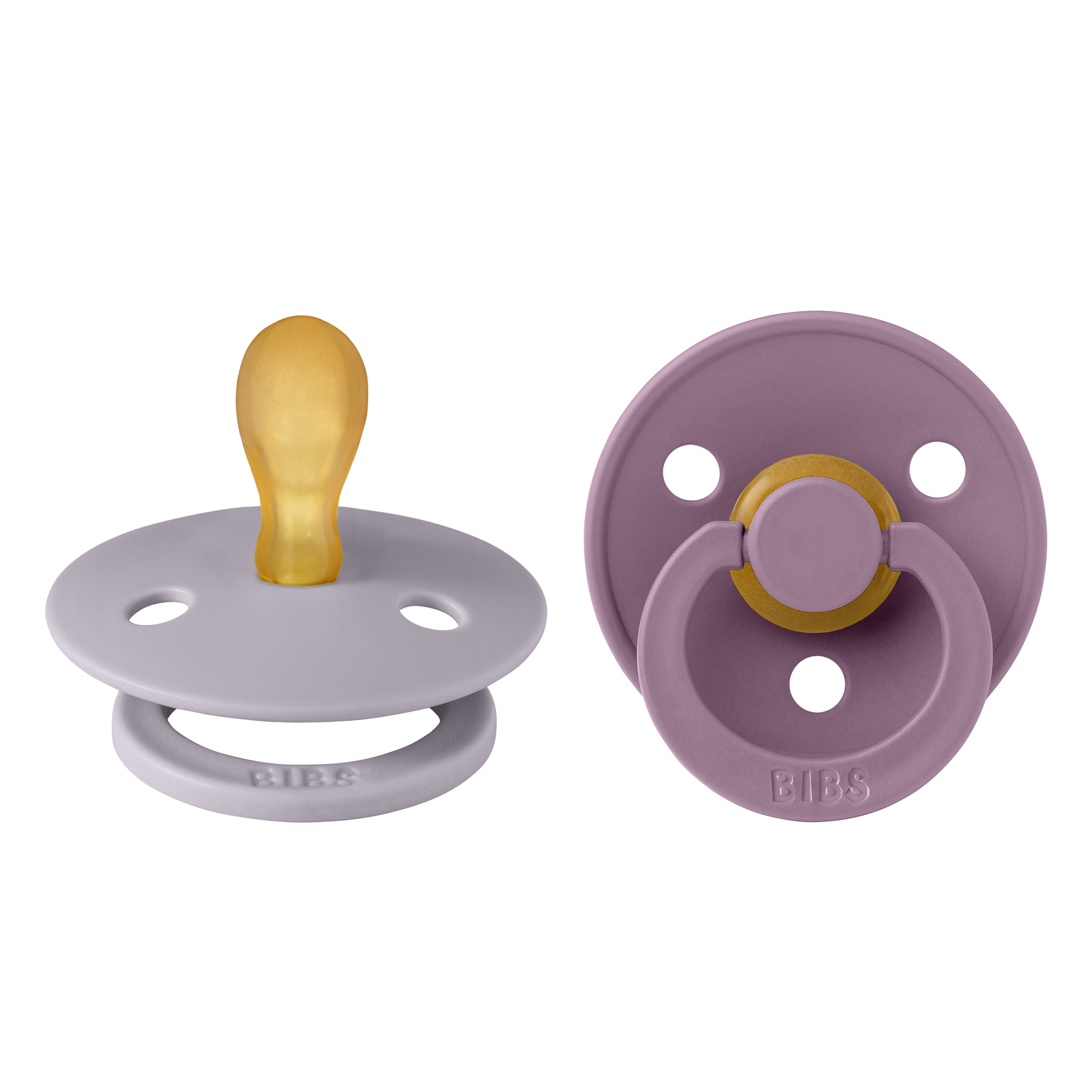 BIBS Pacifier Original COLOUR Latex 2 PK Symmetrical Fossil Grey / Mauve (Min. of 2 PK, multiples of 2 PK)