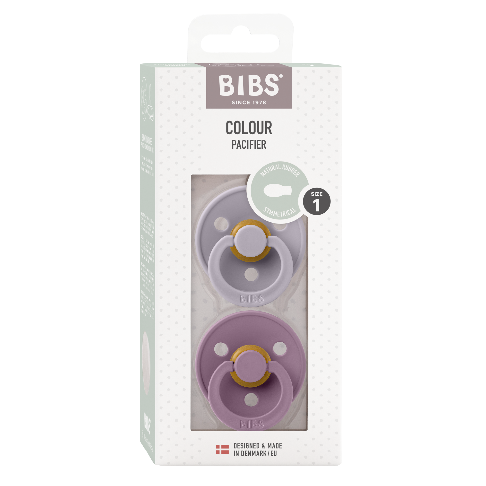 BIBS Pacifier Original COLOUR Latex 2 PK Symmetrical Fossil Grey / Mauve (Min. of 2 PK, multiples of 2 PK)