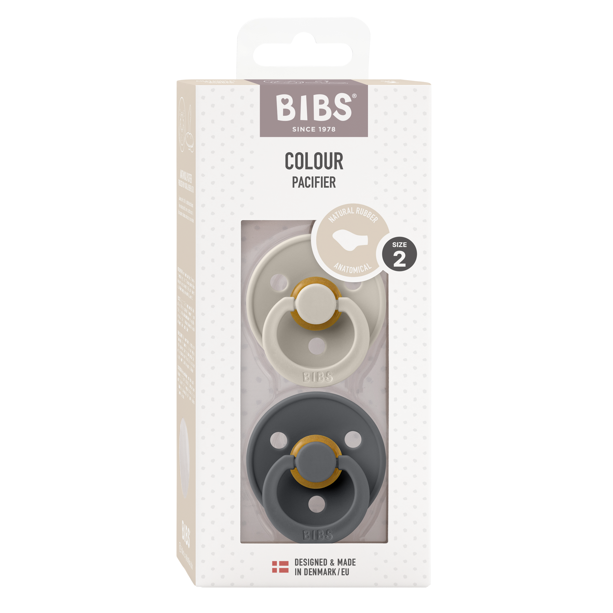 BIBS Pacifier Original COLOUR Latex 2 PK Anatomical Sand / Iron (Min. of 2 PK, multiples of 2 PK)