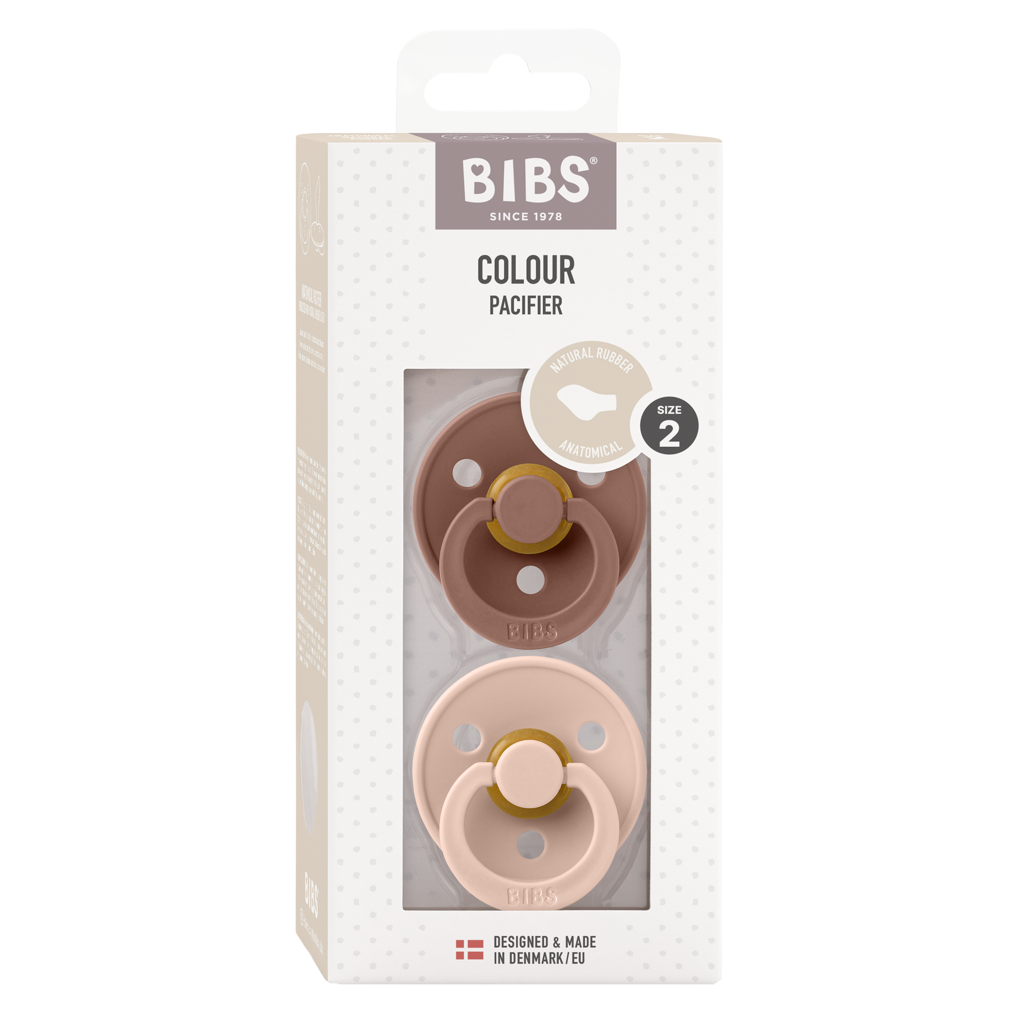 BIBS Pacifier Original COLOUR Latex 2 PK Anatomical Blush / Woodchuck (Min. of 2 PK, multiples of 2 PK)