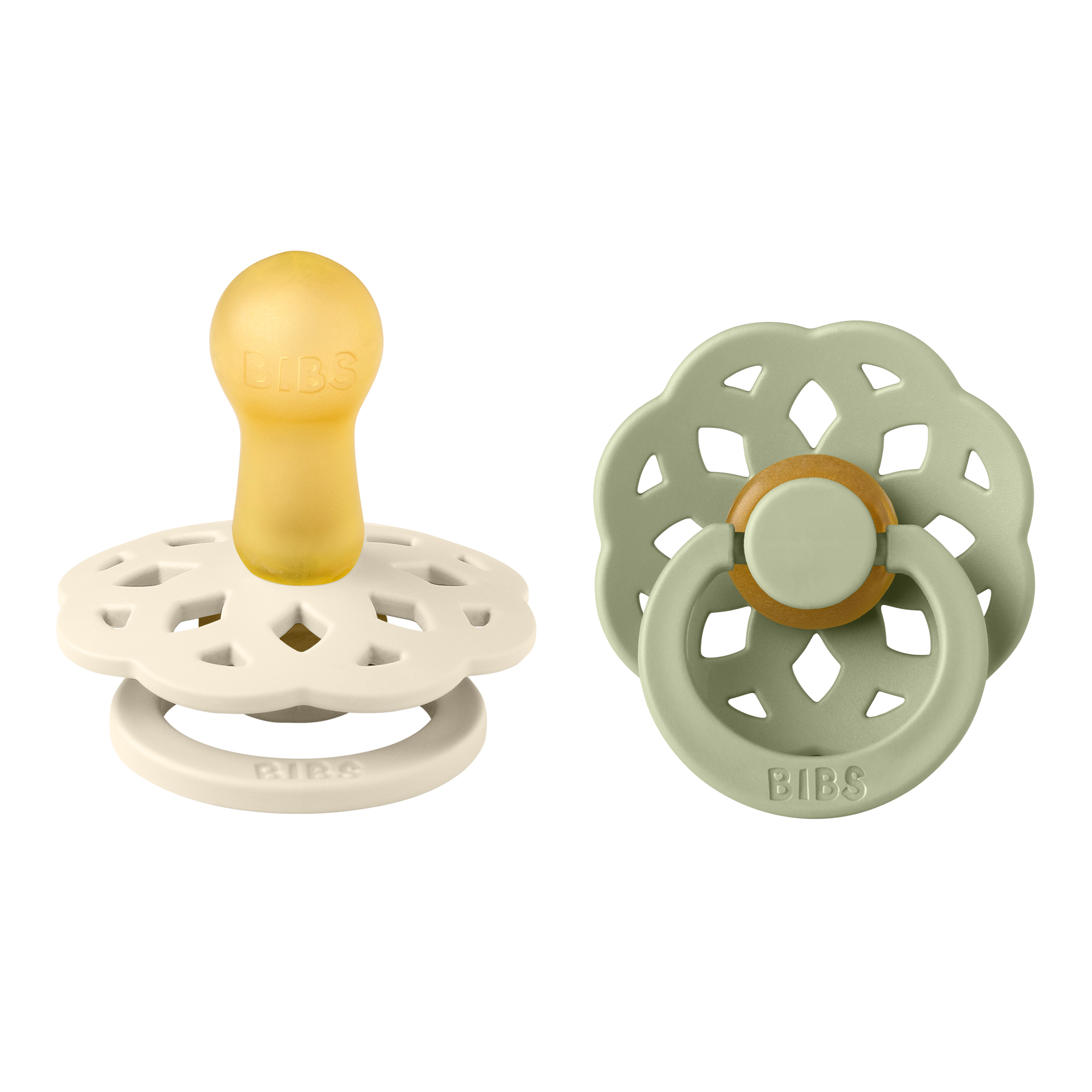 BIBS® Pacifier Boheme Latex 2 PK Ivory / Sage (Min. of 2 PK, multiples of 2 PK)