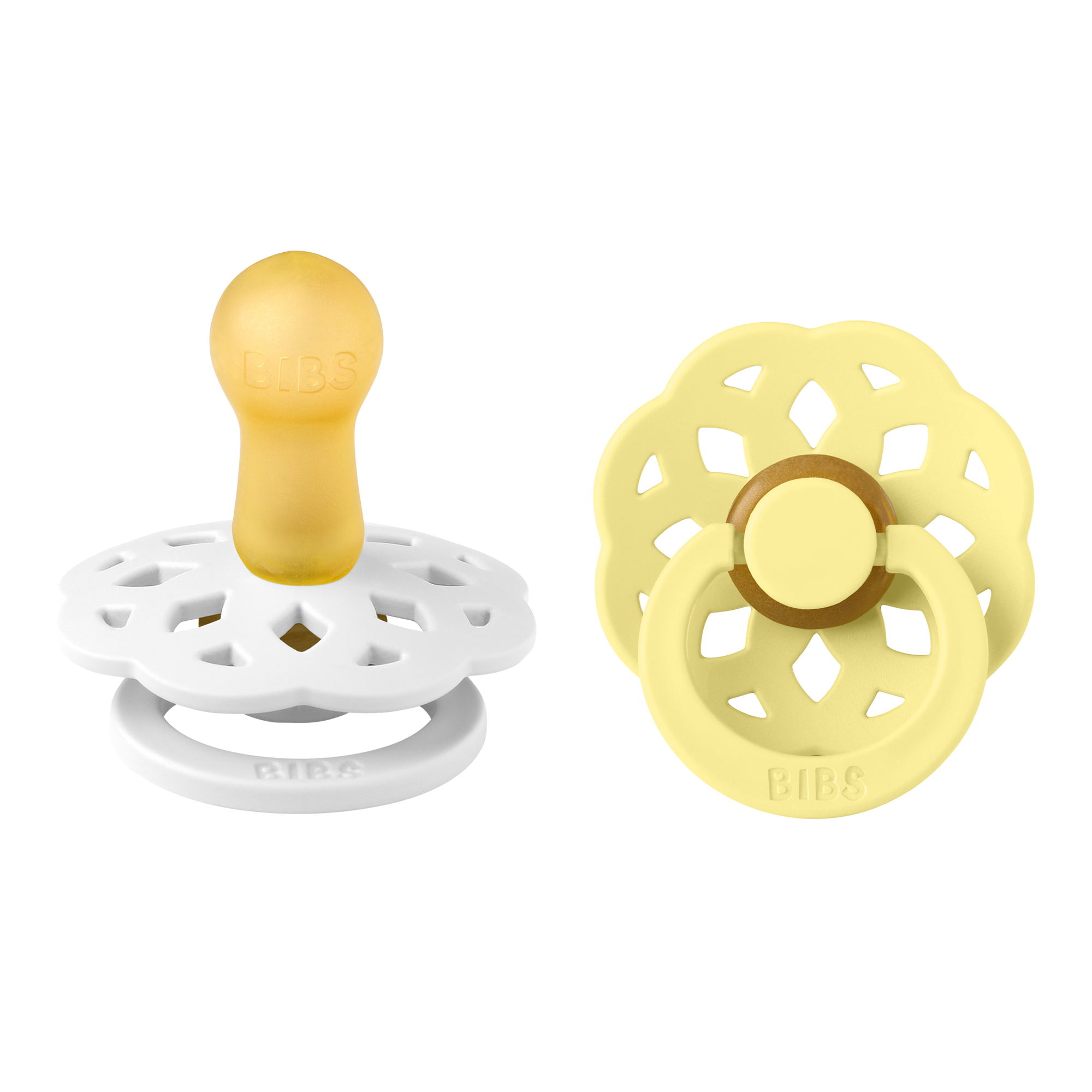 BIBS® Pacifier Boheme Latex 2 PK White / Sunshine (Min. of 1 PK, multiples of 1 PK)