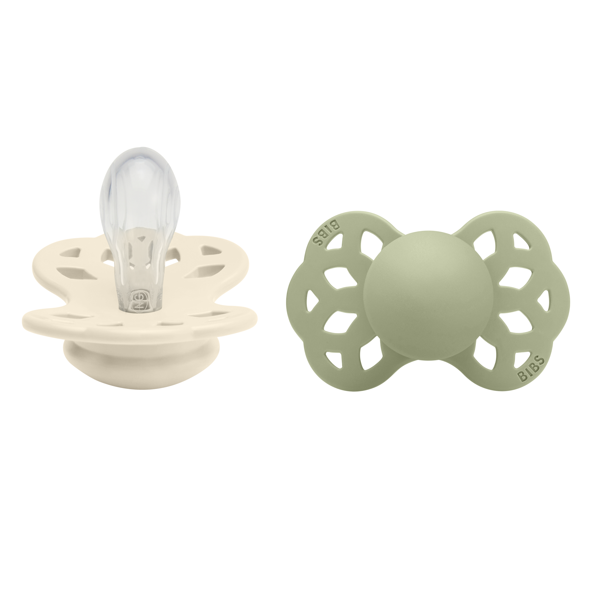 BIBS Infinity Pacifier Silicone 2 PK Symmetrical Ivory/Sage (Min. of 2 PK, multiples of 2 PK)