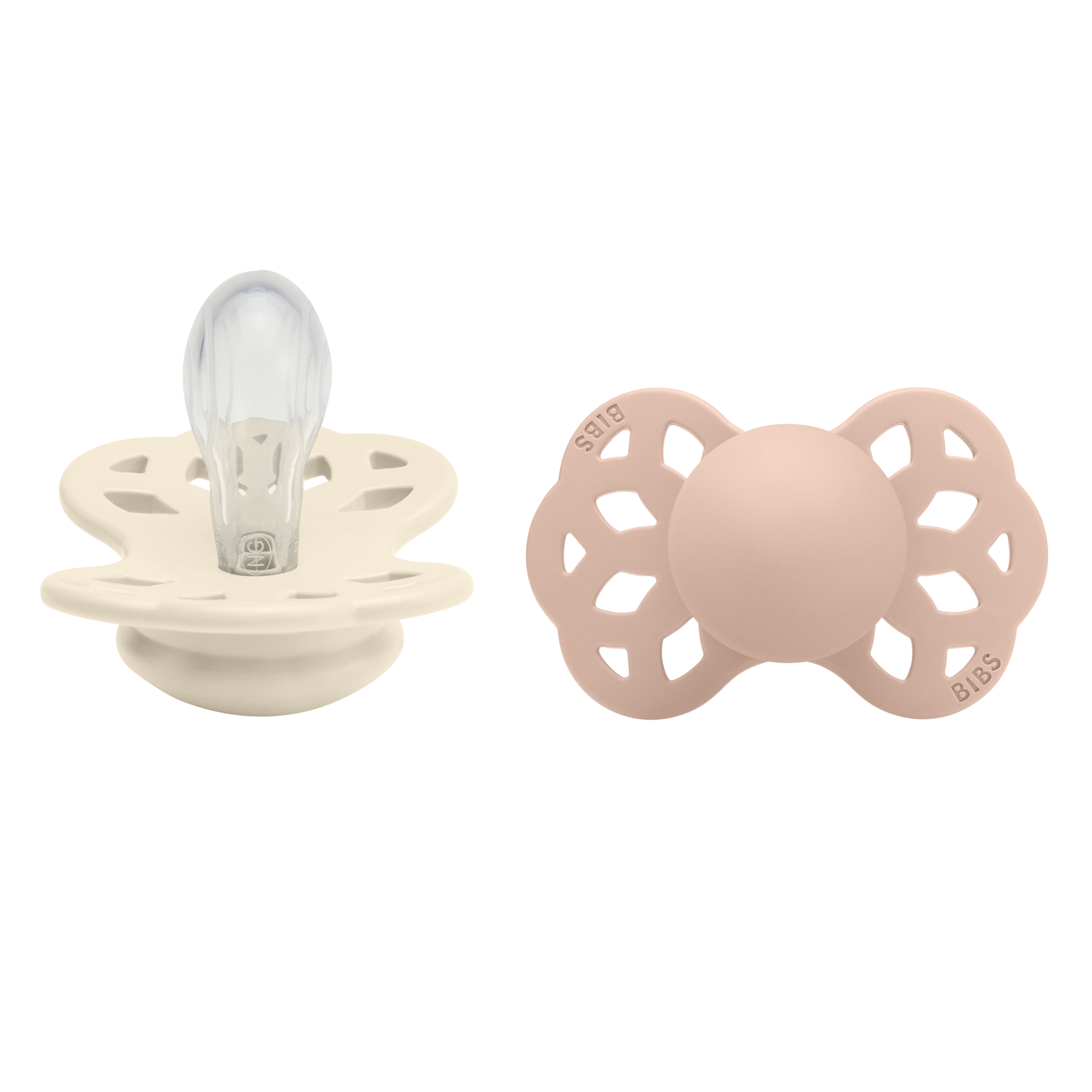 BIBS Infinity Pacifier Silicone 2 PK Symmetrical Ivory/Blush (Min. of 2 PK, multiples of 2 PK)