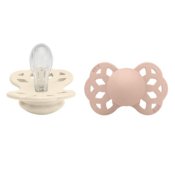 BIBS Infinity Pacifier Silicone 2 PK Symmetrical Ivory/Blush (Min. of 2 PK, multiples of 2 PK)