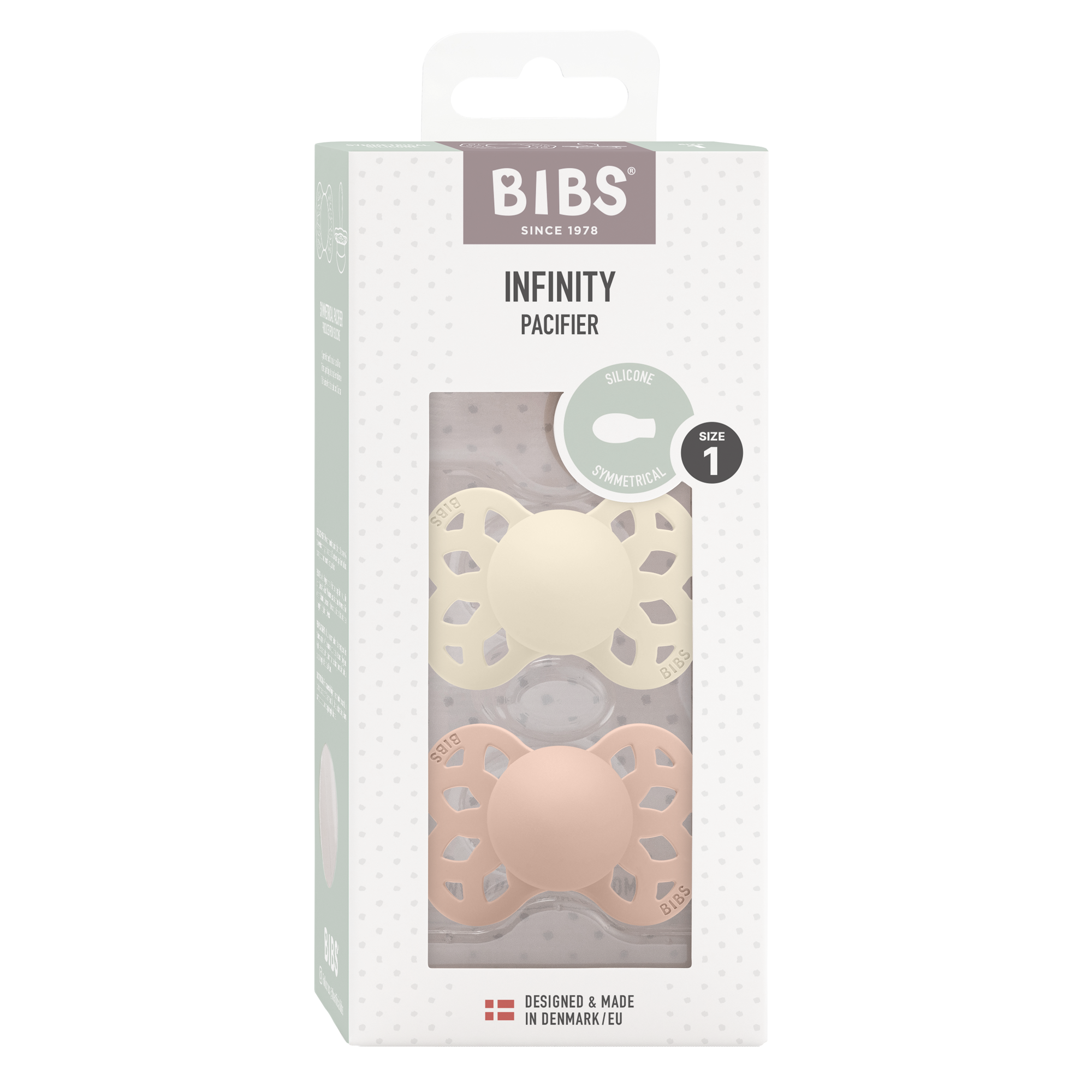BIBS Infinity Pacifier Silicone 2 PK Symmetrical Ivory/Blush (Min. of 2 PK, multiples of 2 PK)