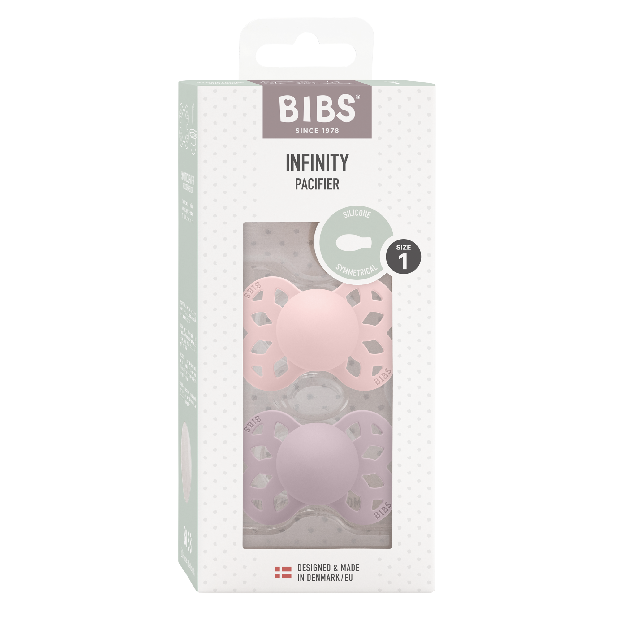 BIBS Infinity Pacifier Silicone 2 PK Symmetrical Blossom/Dusky Lilac (Min. of 2 PK, multiples of 2 PK)