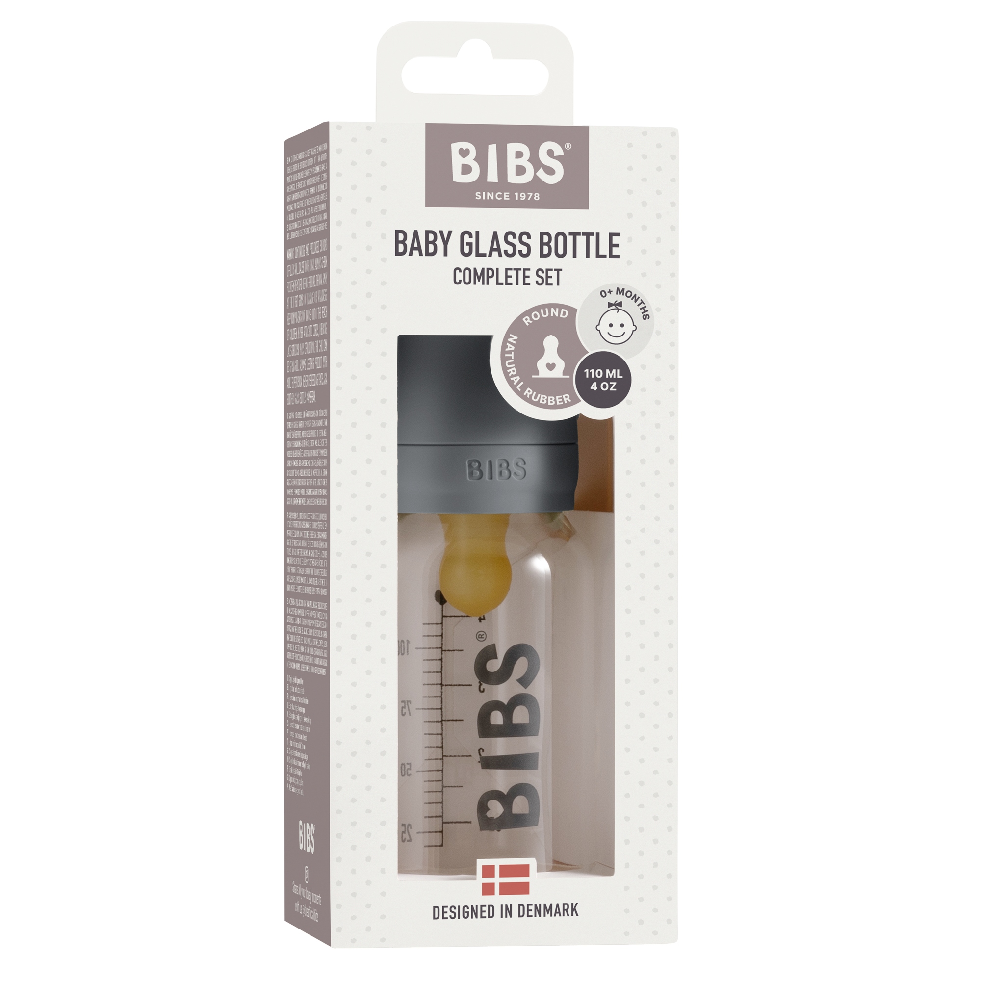 BIBs Baby Glass Bottle Complete Set Latex 225ml Dusky Lilac (Min. of 2 PK , multiples of 2 PK)